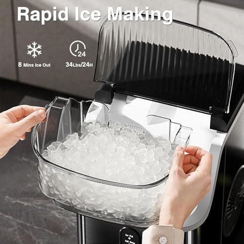 Antarctic Star Nugget Ice Makers Countertop, Portable Ice Machine with Ice Scoop & Basket, 34Lbs/24H, Self-Cleaning, One Click Operation for Camping/RV/Party (Stainless Steel Black) - Thumbnail 3