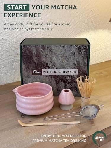 Sisher Matcha Set,Matcha Bowl with Spout,Cute Matcha Set(5pcs) Matcha Bowl,Bamboo Whisk, Matcha Scoop, Matcha Whisk Holder (Chasen Holder), Stainless Steel Sifter, Macha Kit - Thumbnail 5