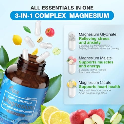 ASSR Triple Magnesium Complex – 300mg Magnesium Supplement with Glycinate, Malate & Citrate – Supports Relaxation, Muscle & Nerve Function – High Absorption, Vegan, Non-GMO, 120 Capsules - Thumbnail 3