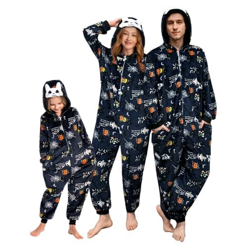 OLAOLA Halloween Family Matching Pajamas Skeleton Sleepwear Flannel Holiday Onesie Hooded Novelty Pjs - Image 1