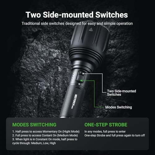 NEXTORCH P82C Long Range LED Flashlight, 2200 Lumens Handheld Torch Ultra Bright, 1100 Meters Beam Distance Searchlight with Nano-Ceramic Bezel, USB-C Rechargeable for Security Patrol, Outdoor, Rescue - Thumbnail 6