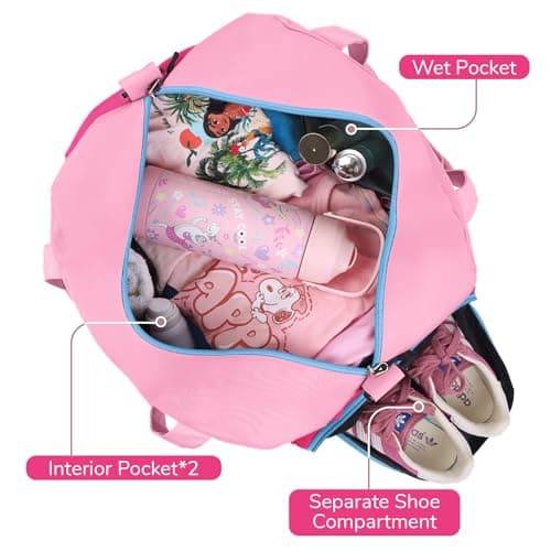 WOOMADA Travel Duffle Bag, Weekend Bag with Wet Pocket & Trolley Sleeve, Overnight Duffel(pink&hot pink) - Thumbnail 5