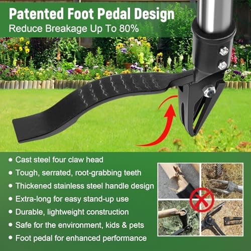 GOXAWEE Weed Puller Tool, 4-Claw Stand Up Weeder with Adjustable 46” Handle for Remove Weeds Without Bending, Pulling or Kneeling - Thumbnail 3