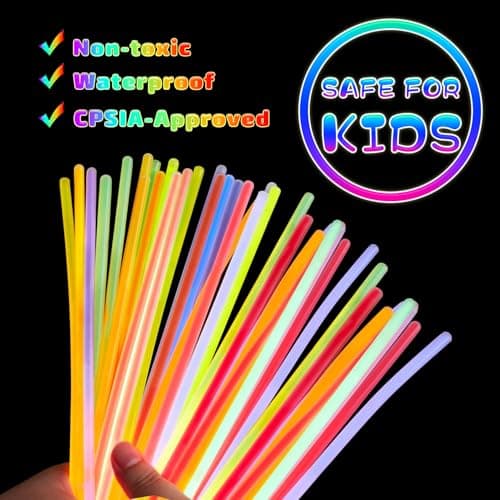 HONLYNE 100 Pack Glow Sticks Party Favors Bulk, 8" Glow in the Dark Party Supplies, Party Favors for Kids 8-12, Neon Glow Stick Bracelets & Necklaces for Raves, Halloween, Christmas, Birthdays - Thumbnail 3