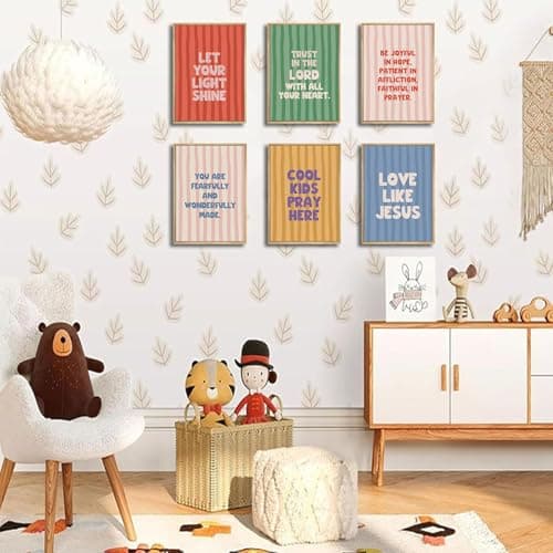 AHYARTLT 6Pcs Christian Bible Verses Wall Art Prints Cute Colorful Kids Scriptures Wall Decor Pictures Religious Inspirational Quotes Posters for Boys Girls Bedroom Decoration Unframed 8x10in - Thumbnail 4