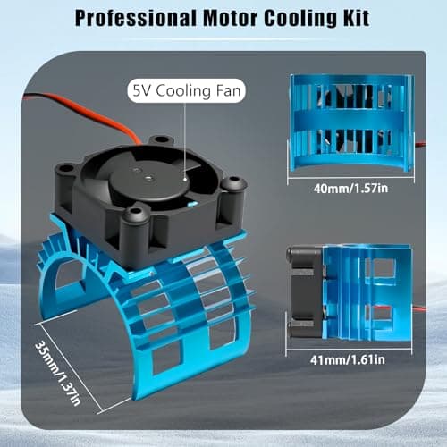 Alloy Heat Sink with 5V Cooling Fan for Traxxas Trx4 Slash ARRMA SCX10 and 1/10 RC Car - Compatible with 540, 550, 3650 Size Brushless Motor(Blue) - Thumbnail 2
