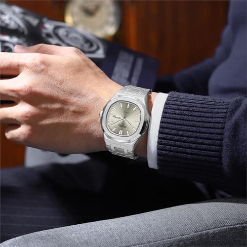 NIBOSI Watches for Men Analog Quartz Stainless Steel Silver Watches for Men Waterproof Business Classic Desiger Wrist Watch with Day Date Elegant Gift for Men - Thumbnail 6