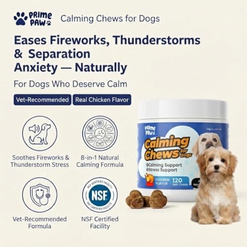 PrimePaw Calming Chews for Dogs L-Theanine L-Tryptophan Phosphatidylserine Valerian Chamomile Passion Flower Non-Sedating Relaxation Support All Breeds Puppy Adult Senior Chicken Flavor 120 Soft Chews - Thumbnail 2