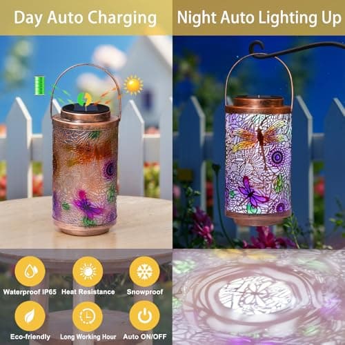 2Pack Solar Outdoor Lanterns Waterproof Multicolor Dragonfly Garden Gifts for Mom Women Backyard Lights Lanterns for Indoor,Outdoor, Outside,Mothers Day Gifts for Grandma Wife - Thumbnail 4