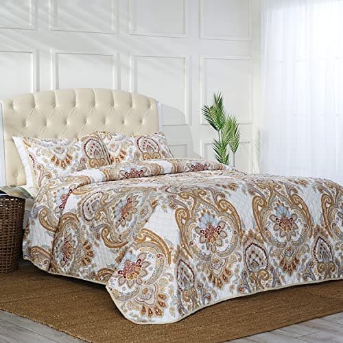 Mellanni Twin Bedspread Coverlet Set - Bedding Cover with Sham - Ultrasonic Quilting Technology - 2 Piece Oversized Quilt Set - Bedspreads & Coverlets (Twin, Paloma Beige) - Thumbnail 3