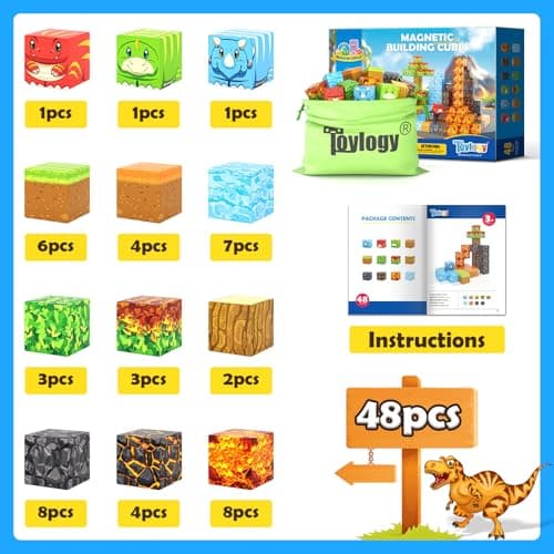 Magnetic Blocks-Build Mine Magnet World Dino Edition, Dinosaur Toys Magnet Building Blocks Jurassic Scenes Kids Toys for Boys 3-5 4-6 6-8 Magnetic STEM Construction Sensory Toddler Kids Games - Thumbnail 6