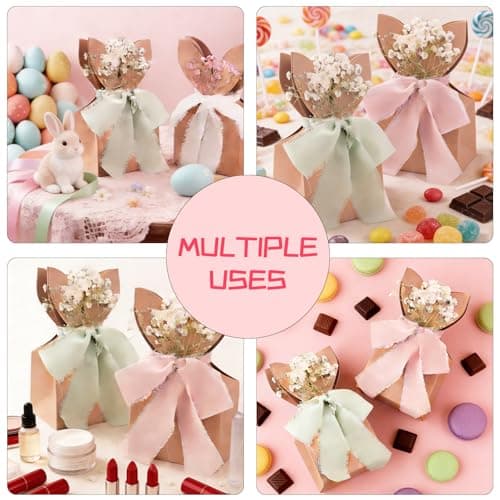 TOLGOE Easter Bunny Goodie Gift Bags - 24 Pcs DIY Boho Rabbit Ear Paper Gift Boxes with Dried Flowers & Ribbon for Candy Treats, Neutral Spring Party Favors for Classroom Birthday - Thumbnail 5