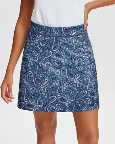 Stelle Women's Athletic Skorts 17" Golf Skirts Inner Shorts Tennis Skort with 2 Pockets Running Sports Pickleball Skirt(Ornate Paisley Print,L) - Thumbnail 2