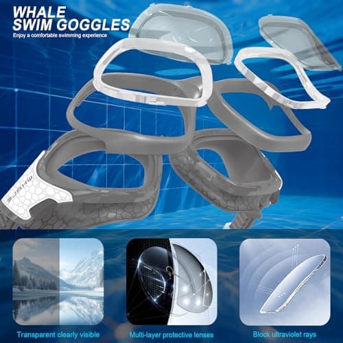 Whale Swim Goggles, HD Anti-Fog Goggles, Unisex | 100% UV Protection | Anti-Fog Design (Sea Salt Gray) - Thumbnail 4