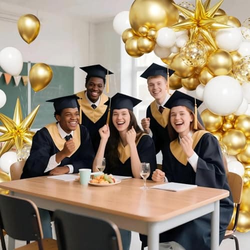 White and Gold Balloon Arch Kit, 130Pcs White and Gold Graduation Decorations with Gold Foil Star Confetti Balloons for College High School Graduation Decorations Class of 2026 - Thumbnail 5