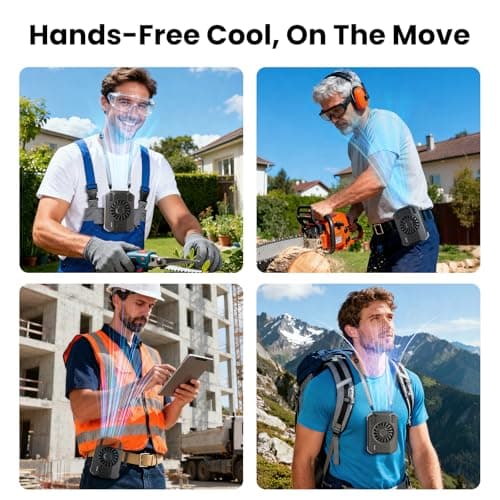HandFun 10000mAh Portable Waist Fan with Charger & Flashlight - 3-Speed Strong Airflow, Shirt Fan Clip-On Belt for Outdoor Work, Construction, Hiking, Cooling (Black) - Thumbnail 5