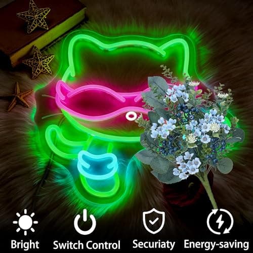Neon Sign, FPLL Dimmable Neon Signs for Wall Decor, Cute Green LED Light up Cat Signs for Man Cave, Bedroom, Party, Game Room & Home Decor, Led Sign USB Power - Thumbnail 5