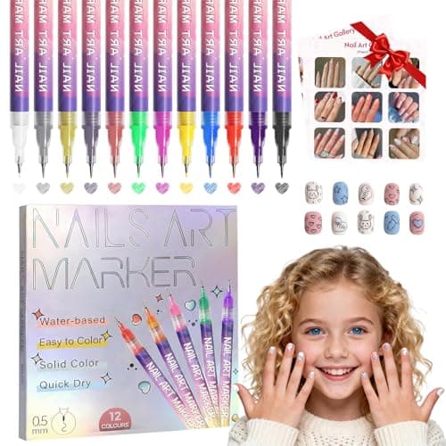 Nail Art Pens for Painting Nails 12 Colors Nail Art Markers Set with 0.5 mm Fine Tip Nail Doodle Pens for Girls Kids Women - Image 1