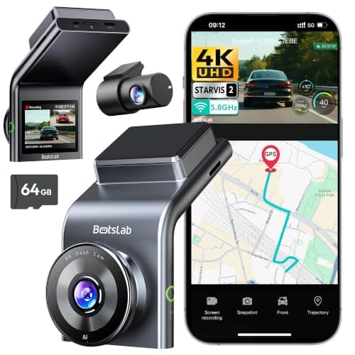 BOTSLAB G300 PLUS 4K DUAL Dash Cam Front and Rear [Updated Version], STARVIS 2 Sensor, 64GB Card Included, Voice Control, 5GHz WiFi Dashcam Front and Rear Camera, GPS,WDR Night Vision,24H Parking Mode