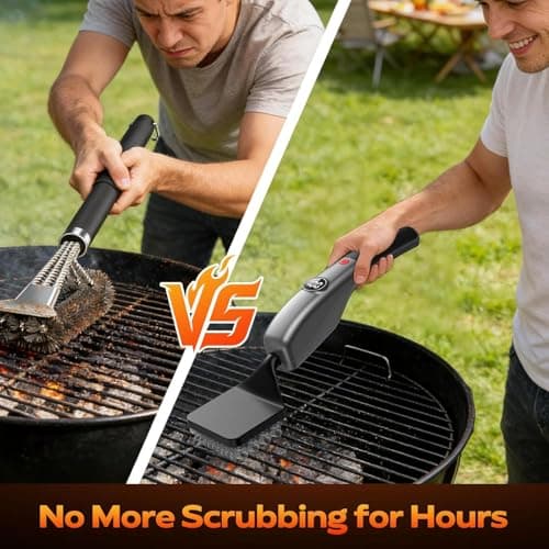Bristle-Free Electric Grill Brush, Fire-Resistant BBQ Grill Brush, Reciprocating Grill Brush for Outdoor Grill, Grill Cleaner with 3 Heads, Cordless Grill Cleaning Brush with 3600 mAn, Silver - Thumbnail 5