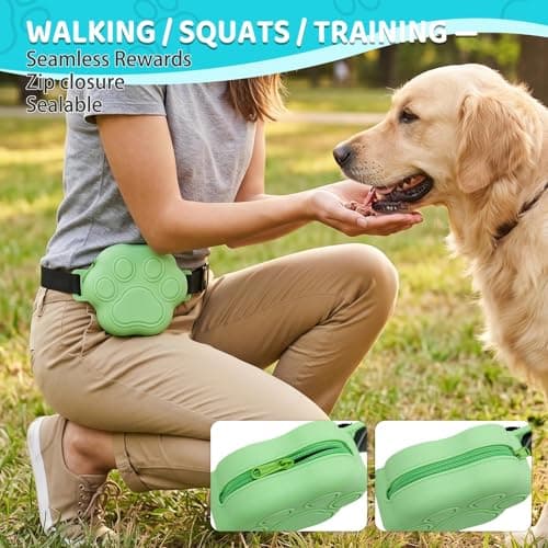 WINPAWS Dog Treat Pouch with Training Clicker and 2 Poop Bags, 1.8 Cup Small Sealable Zipper Silicone Fanny Pack with Waist Belt, Pet Puppy Training & Walking Essentials (Green) - Thumbnail 6
