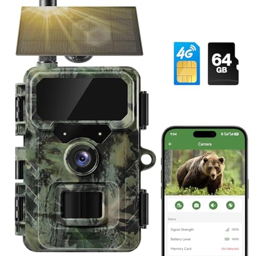 WIMIDING Cellular Trail Camera Solar, 4G LTE Game Cameras 64MP 2K HD Live Streaming,Night Vision Outdoor Camera,Rechargeable Wildlife Camera Deer Cams for Backyard - Image 1