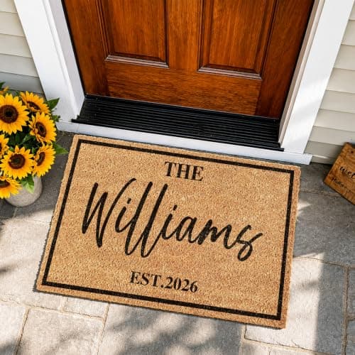 Fincekoom Personalized Natural Coco Coir Door Mat with Heavy Duty Backing Custom Non-Slip Front Door Welcome Mats for Outside Entrance or Porch Entry Housewarming Gift for Home Decor - Thumbnail 2