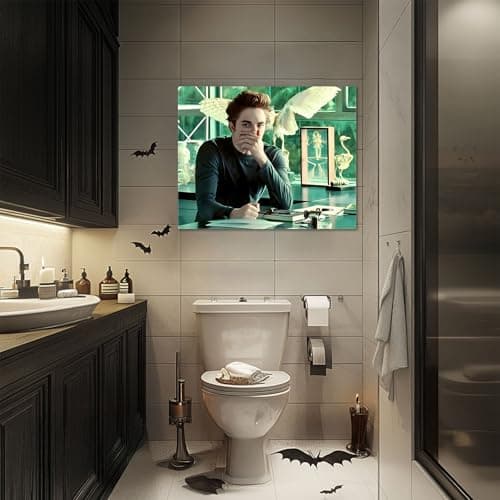 VYPEROCK Funny Framed Canvas Wall Art Bathroom Decor The Twilight Saga Movies Poster Print Edwards Oil Painting Humorous Picture Modern Artwork for Living Room Dorm Wall Home Decoration (16x20inch) - Thumbnail 4