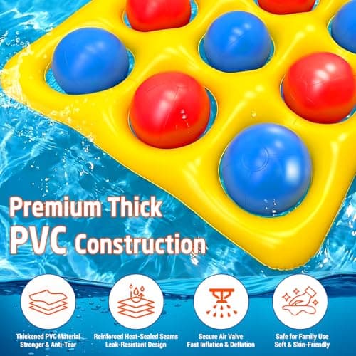 Feyichi Pool Toys, Pool Tic Tac Toe Game Set with 12 Inflatable Balls, Pool Games for Kids/Adults/Teens, Outdoor Water Games, Suitable Pool Beach Party Birthday Favors & Family, Yellow - Thumbnail 2