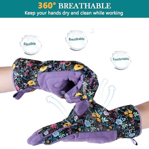 fauson Gardening Gloves for Women, Printed Touchscreen Garden Gloves with Grip, Thorn-Proof Puncture-Resistant Work Gloves - Thumbnail 4
