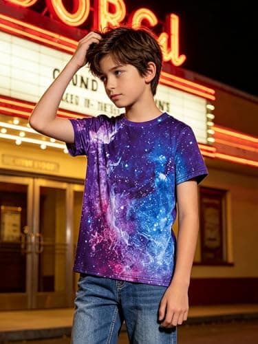Funnycokid Boys Shirts Size 10-12 Purple Galaxy Girls Space T-Shirts Clothes Tops Tees Graphic Short Sleeve Birthday Cool 9-12 Years Youth - Thumbnail 5