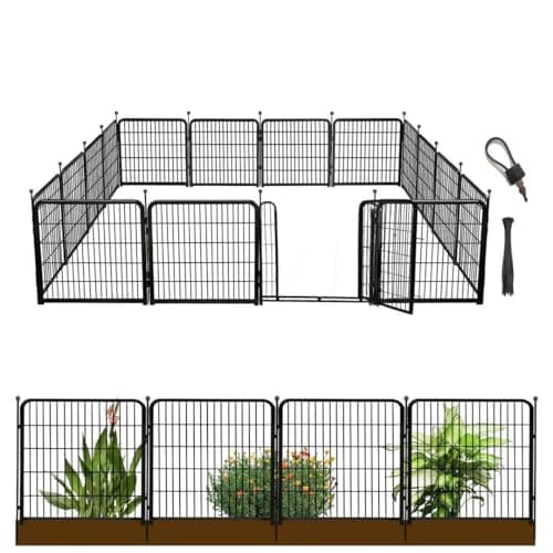 Getlay Garden Fence with Gate 36 in(H)×27 in(L) 14 Panels Total 31 Ft(L), Garden Fences and Borders for Dogs, Animal Barrier Fence, Black Metal Decorative Garden Fencing