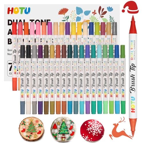 HOTU 72 Colors Acrylic Paint Markers, Acrylic Markers with 36 Dual-Brush Tip Paint Markers for Stocking Stuffers, Rocks, Coloring Books, DIY Art Supplies - Image 1