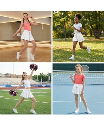 Stelle Girls Athletic Shorts Flowy 2 in 1 Butterfly Short Running Soccer Tennis Sports Shorts with Pocket,White,12-13 Years - Thumbnail 5