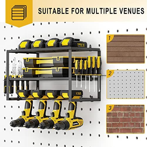 Spacecare Power Tool Organizer- Power Drill Tool Holder- Heavy Duty Tool Shelf & 1 Pack 3 Layers Tool Rack Cordless Drill Holder- Floating Tool Shelf Wall Mounted Tool Storage Rack for 4 Drill Holders - Thumbnail 4
