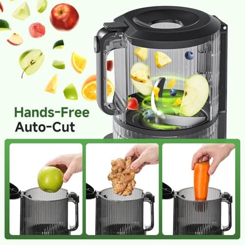 VANDISELL Cold Press Juicer, 3-in-1 Juicer Machines with 6.5" Large Feed Chute for Whole Fruits & Vegetables, 100oz Large Capacity for Family Use, Makes Juice, Nut Milk & Sorbet, Black - Thumbnail 6