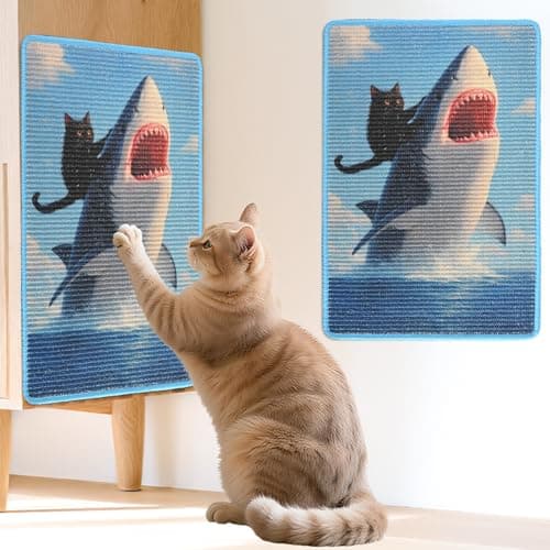 LESISSMER Sisal Cat Scratcher Mat, Cat Wall Scratcher for Indoor Cats, 23.6x15.7 Inch Cat Scratch Pad with Hook & Loop, Wall Mounted Cat Scratching Post to Protect Couch and Carpet（Shark）