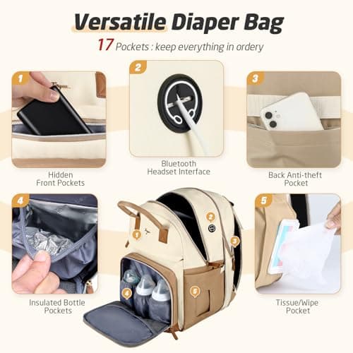 Tonyeee Diaper Bag Backpack, Extra Large Baby Diaper Bag for 2 Kids Twin - Thumbnail 4
