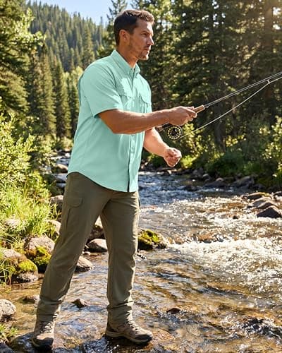 BETBO Men's Short Sleeves Fishing Shirts Button Down Summer Travel Work Shirts with Zipper Pockets(Arona, X-Large) - Thumbnail 3