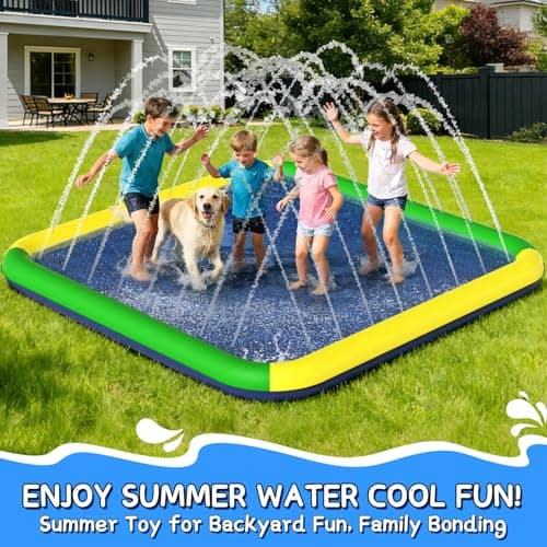 Splash Pad for Kids & Dogs, EPN 140"-100" Extra Large Non-Slip Sprinkler Splash Pad, Thickened 0.5mm PVC Water Play Mat, Outdoor Water Toy for Backyard Summer Fun, Ideal for Toddlers 3+ Boys Girls - Thumbnail 3