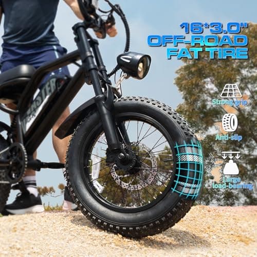 AVDLBIKE Electric Bike, 16'' Fat Tire E-Bike for Teens &Child/Adults, 500W Small Ebike with 36V/12.8Ah Removable Battery, 22MPH/45 Mile Range, Full Suspension Off-Road Electric Dirt/Mountain Bike A13 - Thumbnail 4