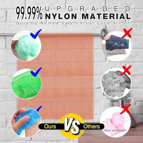 UJFQBH 3 Piece Bright Style African exfoliating net Exfoliating Shower Set Long Bath Sponges for Smooth, Refreshed Skin, The Exterior Gleams - Ideal for Daily Use (Bright Pink, Blue, Green) - Thumbnail 2