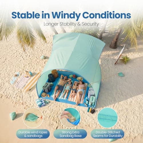 DOYXC Beach Shelter, Wind-Powered Beach Tent Sun Shelter with UPF50+ UV Protection, Lightweight & Portable Easy Setup Beach Canopy Sun Shade Tent for Family Outdoor Beach Camping & Picnic - Thumbnail 6
