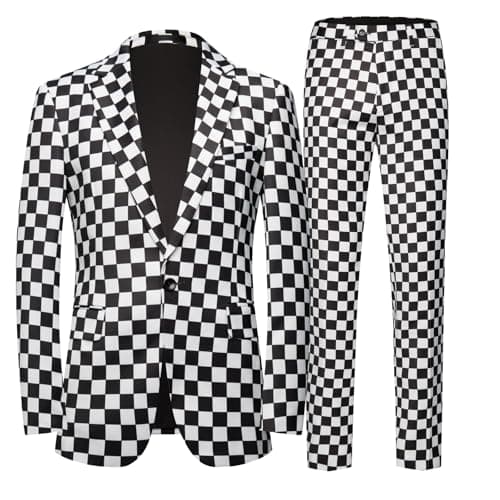 Mens 2 Piece Suit, Floral Notch Lapel, One Button Slim Fit, Dinner Party Jacket Pants Set (US, Alpha, XX-Large, Regular, Regular, Black)