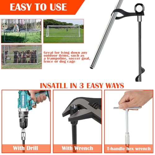 LIFEBED Trampoline Anchors High Wind Heavy Duty 17.7" Set of 4, Earth Ground Anchor Screw in, Trampoline Wind Stakes with Straps, Shed Anchor Kit for Mobile Home, Canopies, Carport, Gazebo, Swing Set - Thumbnail 4