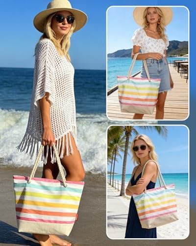 WOOMADA Large Straw Beach Tote - Tote Bag for Towels & Vacation Essentials - Thumbnail 2