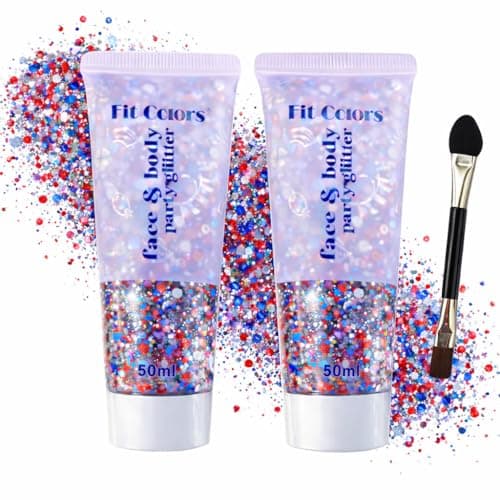 Patriotic Red White and Blue Face Hair Glitter Gel, 4th of July Accessories 100ml Sparkling Hair Body Glitter for Women Kids Makeup World Cup Team USA Independence Day Celebration(USA+USA) - Image 1