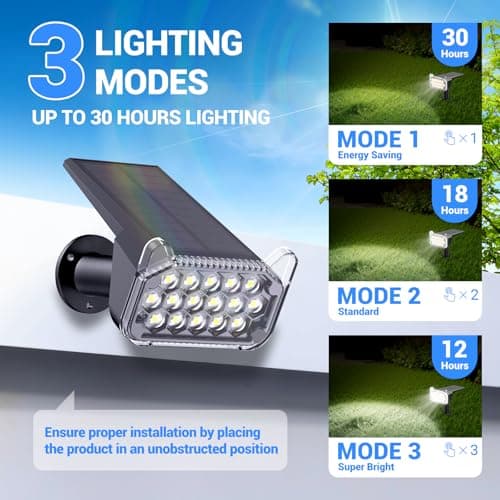 WdtPro Solar Spot Lights Outdoor Waterproof, 6 Pack, Bright Solar Landscape Lights with Extra-Large LEDs, 3 Modes Spotlights, Solar Powered Light for Yard Garden Pathway Wall, Cool White - Thumbnail 4