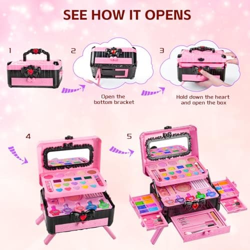 Kids Makeup Sets for Girls - Pretend Make Up Kits Real Washable Princess Toys with Mirror, Real Dressing Table with Stand Play Makeup Toys for 3 4 5 6 7 8-12 Year Old Girls Birthday & Christmas - Thumbnail 5