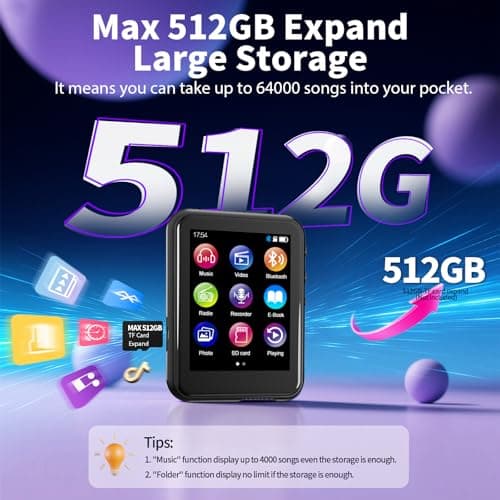 QNGEE MP3 Player with Bluetooth 5.3, 16GB 2.4-Inch Full Touchscreen Music Player for Kids, FM Radio, Voice Recorder, Hi-Fi Sound, E-Book, Earphones Included - Thumbnail 6